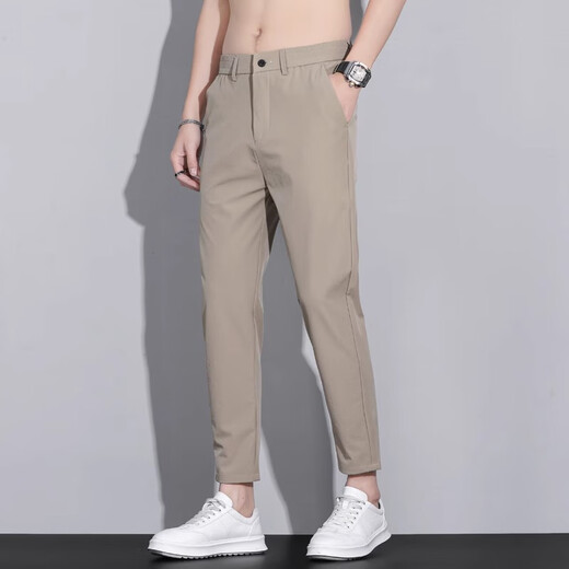 罗蒙（ROMON）九分休闲裤男士2025新款直筒西裤男士修身冰丝薄款小脚裤子夏季男 9905深灰九分 30 码 腰围2尺3适合110-120斤左右