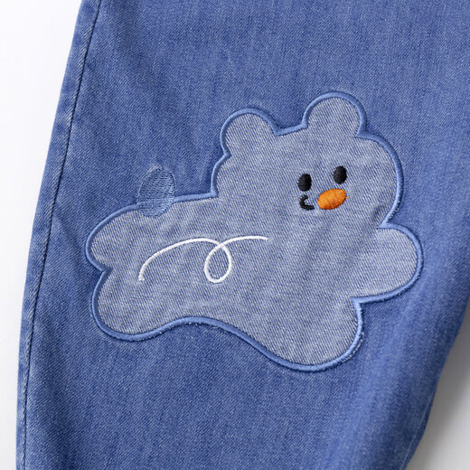 Dudujia children's denim overalls autumn clothing boys versatile woven pants girls autumn loose casual pants cartoon children's clothing denim blue 90