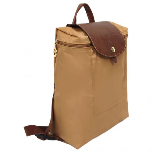 珑骧（longchamp）LePliageORIGINAL金色配饰再生帆布双肩包中号女款沙色 基础装(包)