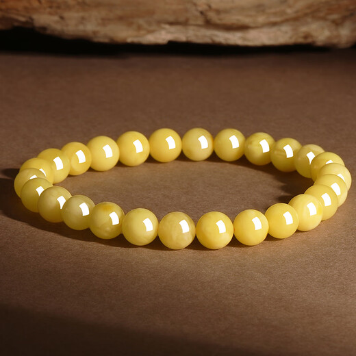 Shi Yue Jewelry Natural Raw Mineral Russian Beeswax Amber Bracelet Men and Women Model Chicken Oil Yellow and White Flower Beeswax Bracelet Gift Natural Beeswax 7-8mm