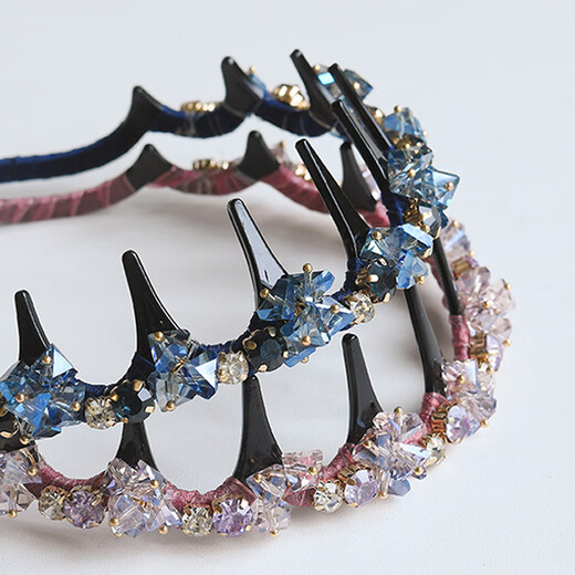 Kamalun (KAMALUN) high-end exquisite high-top headband for women heavy industry light luxury crystal hairpin blue rhinestone toothed fluffy headband hair hole light purple fluffy face small