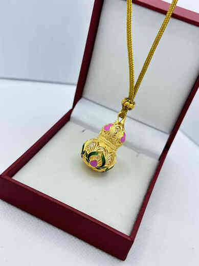 VZZS Lemon Hao Meng Shui Bei gold-wrapped silver craft ancient enamel color hollow gourd pendant ethnic style pendant total weight 13 grams gold content 1.3 grams