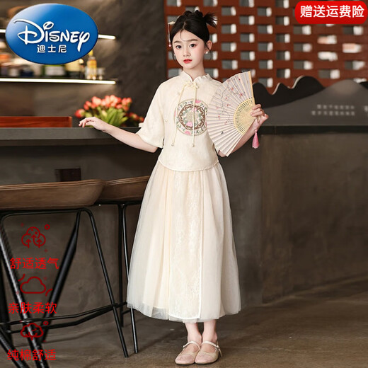 迪士尼（Disney）儿童国风新中式女童汉服夏季连衣裙2025新款夏装公主套装裙子唐装 图片色 170 尺码15~16岁【160-170cm】