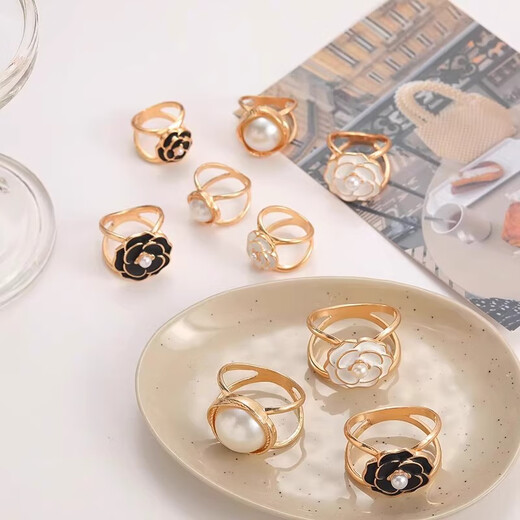 Camellia silk scarf buckle, high-end pearl multi-functional bow ribbon knotting buckle, coat belt buckle, shirt button, camellia white flower 3-piece set, large + medium + small, special knotting device