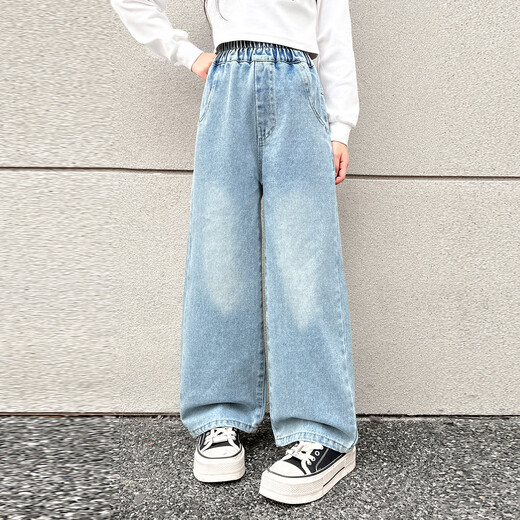 
Wooden wooden house girls jeans spring and autumn children's loose wide-leg pants medium-sized children's casual trousers spring fashionable and fashionable children's clothing