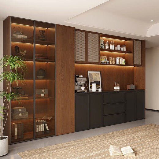 Quanpinwu 2025 NOUVEAU STYLE MÉDEVAL BATÉE MEUR INTÉGRÉ HIGH Armoire à vin Armoire de rangement Retro Armoire de rangement rétro American Walnut + Starry Sky Black Style 12240 * 32/4