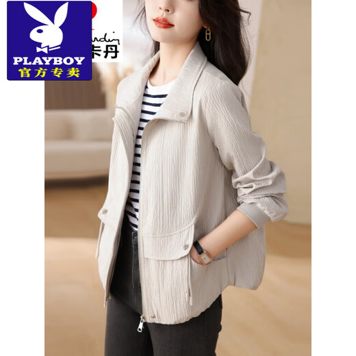 花花公子（PLAYBOY）女士短外套2025早秋新款时尚气质流行妈夹克上衣春秋休闲棒球服 卡其色 M