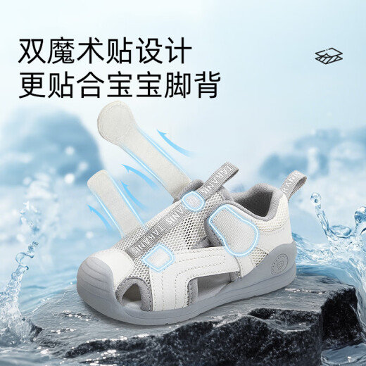 Tylanis sommer neue Kleinkindschuhe für Zehen Anti-Kick-Kinder-Sandalen nicht rutschfeste Sohle Sohle, atmungsaktive Baby-Jungen funktionelle Schuhe weiß/grau 23 innere Länge 15,0 geeignet für Fußlänge 14.5