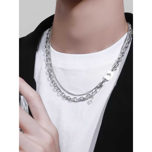 Nilan Fat Dong Lai's same style men's platinum necklace new platinum twelve zodiac signs boys' 18K double-layered clavicle chain Cancer, caution + gentleness + dedication