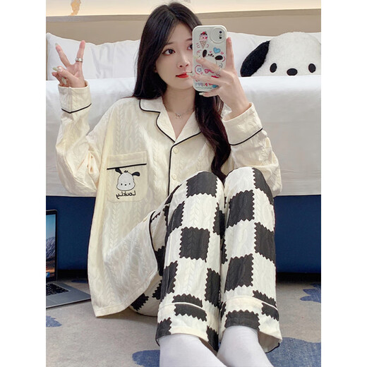 Pyjamas Purcotton Pajamas Summer Cardigan à manches longues SUPPRIMATION SUMPRES SUMBRES 2025 Nouveau dessin animé au printemps automne et hiver SSM-3882 M [75-100jin [Jin est égal à 0,5 kg]]]
