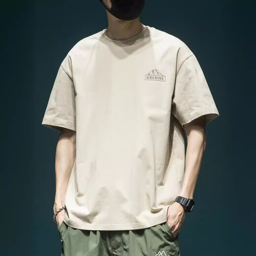 
Three-pin needle 260g heavy short-sleeved T-shirt men's loose large-size half-sleeved T-shirt summer American high street printed top 1506 dark green M 100-125Jin [Jin equals 0.5 kg]