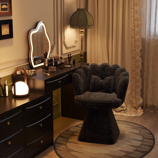 Menile Light Luxury Makeup Chair Home Cloakroom Dressing Stool Starry Sky Dressing Stool Girls Bedroom Rotating Makeup Chair Rotating Model Black Starry Breath + Pillow