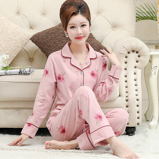 Yalu 2025 short old man long sleeve suit spring and autumn women's trousers pajamas middle-aged and elderly mothers home clothes 2687 4XL (180-200Jin[Jin equals 0.5 kg])