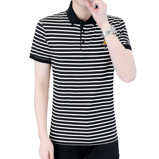 Hailan striped POLO shirt men's short-sleeved POLO shirt Korean style slim ice silk shirt summer trendy brand casual embroidered shirt 6626 gray M (90105Jin[Jin equals 0.5 kg])