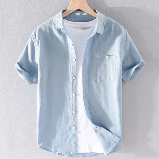 Seven Wolf men's linen lapel short-sleeved t-shirt loose shirt collar top clothes with collar T-shirt linen summer clothes yunyi-9711 yellow 3XL