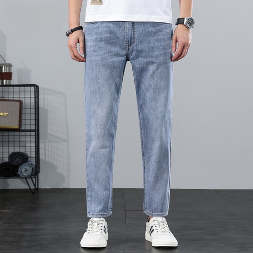 
Danjun Jeans Men's Summer 2025 New Fashion Brand Washed Slim Feet Cropped Pants Men 9901 Blue Gray 28