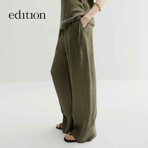 Édition [Même style de Gao Yuanyuan] 2025 Été Nouvelle taille en caoutchouc Copper-Ammonia Silk Drape Casual Sun Sun Green M