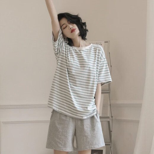 YNWWGW夏季薄款卡通棉睡衣女短袖两件套家居服可爱外穿甜美 浅紫色 A9854 短裤 M 【80-100斤】