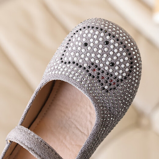 Girls Fashion Rhinestone Princess Shoes 2025 Spring and Autumn New Children's Leather Shoes Performance Shoes Single Shoes Little Girls Soft Sole Shoes Black 23 Inner Length 15cm