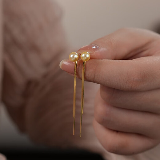 Dara Akoya seawater pearl earrings feather gold 925 silver tassel earrings round extremely bright birthday gift for girlfriend