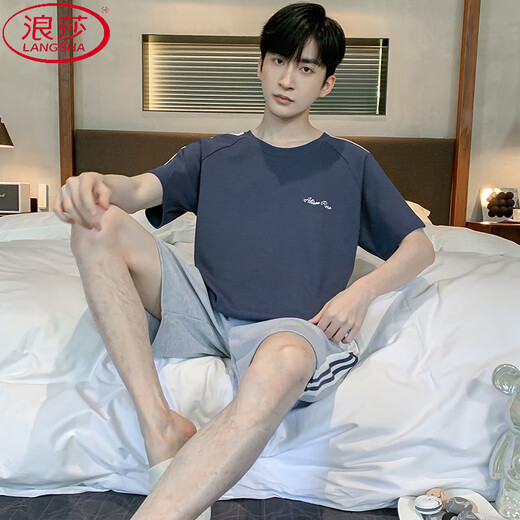 Langsha Summer Men's Pyjamas Cotton Plus Fat plus grande taille Cotton Men's Summer Home Costume à manches courtes Jeunes Coréens Style coréen mince Half manche 9928 # [Shorts à manches courtes] L [Recommandé 90-125Jin [Jin est égal à 0,5 kg]]]