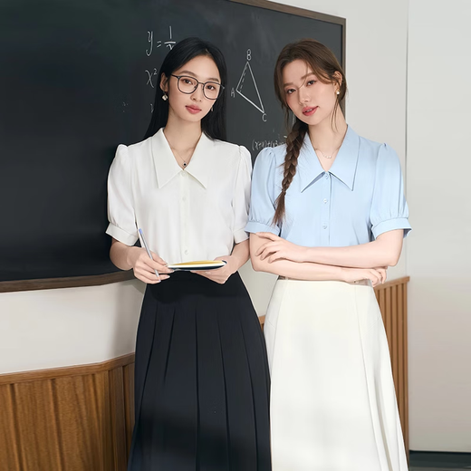 
Miss Bird blue short-sleeved chiffon shirt for women in summer career interview tops small formal shirt