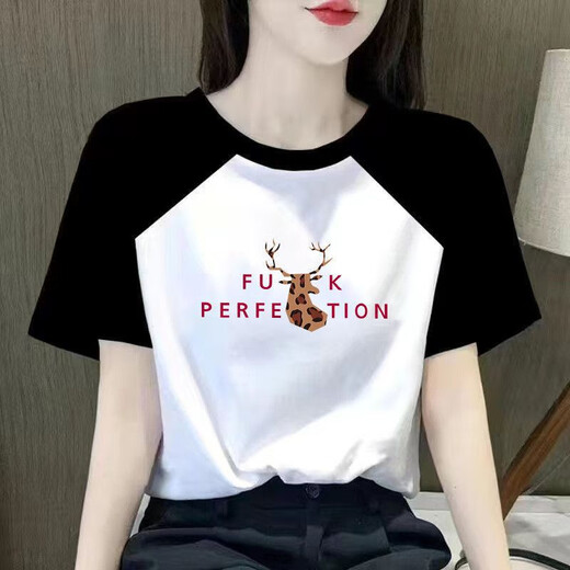 Fhhuabd Camiseta de manga corta para mujeres mangas raglán empalmando verano 2025 Nuevo estudiante versátil con grasa suelta mm top A-9926 m