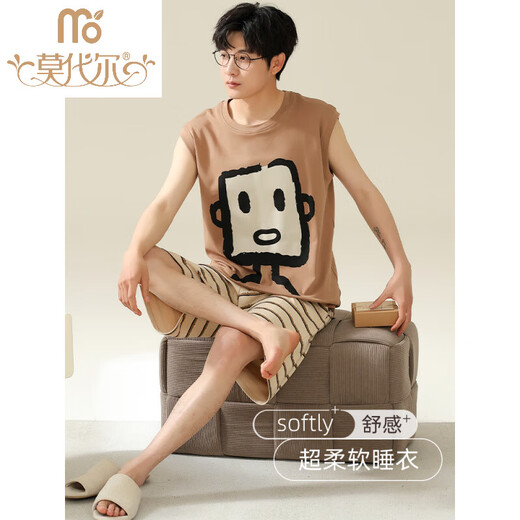 Viete modale Pajama Men's Men's Summer Pure Cotton Sans manches Cool Fin Home Vêtements 2025 Nouvel ensemble de jeunes d'été 719A [Coton pur cool] L L Taille (hauteur suggérée 165-170C poids recommandé