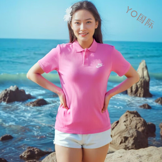 耐克（NIKE）粉色POLO衫夏季新款翻领短袖女上衣纯棉运动T恤宽松半袖 粉色FN3895-675 S