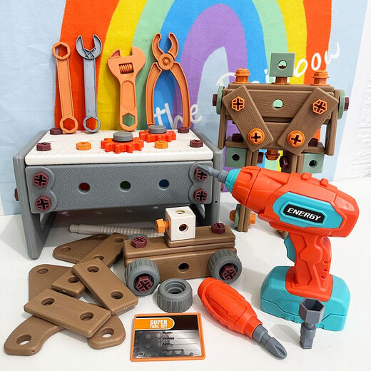 儿童工具箱拆卸玩具套装组拼台仿真修理维修电钻电动拧螺丝刀男孩 9905百变套装无电钻PCS80