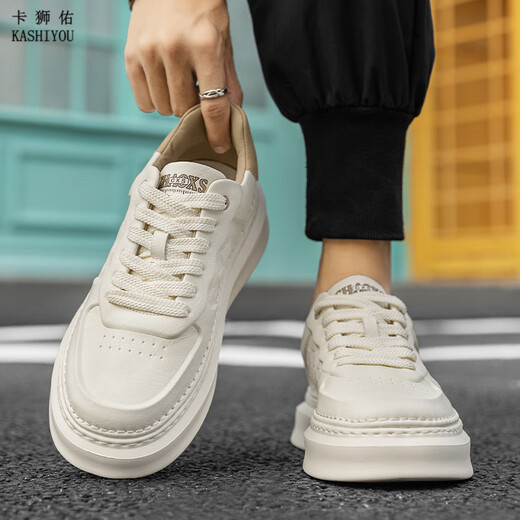 
Kashiyou men's shoes for spring new lightweight thick sole white shoes for men's lightweight and comfortable leather casual shoes sports shoes LC9193 white and black 39