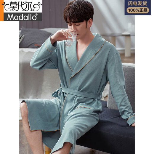 莫代尔华夫格浴袍男款春秋季纯棉中长款男士睡袍2025新款吸水一体式浴衣 LJ16822 M 【体重100-120斤】