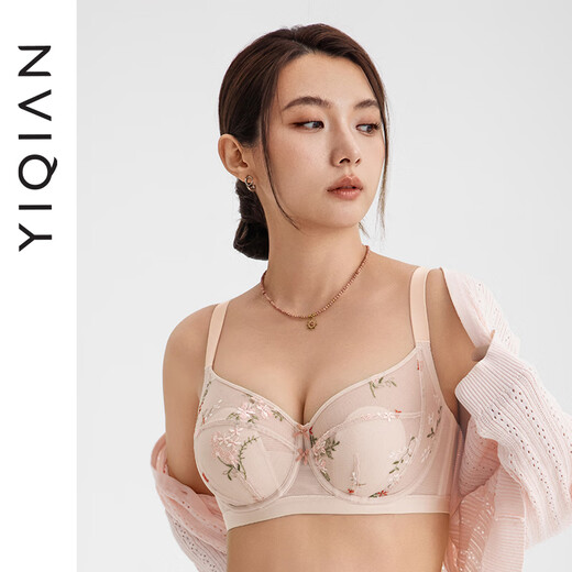Yiqian [Copa de contorno de la oreja de conejo] Los senos grandes muestran una pequeña ropa interior para mujeres con tazas llenas de estilo ultra delgado y sujetador blanco lechoso Wild Rose 90d