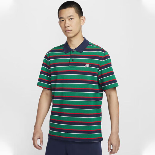 Camiseta Nike (Nike) Camiseta Hombres de primavera y verano Polo de solapa de manga corta de primavera y verano Camisa transpirable Captical de tenis blanco Algodón puro Hombres de manga corta FN3897-410 Rayas azules y verdes M