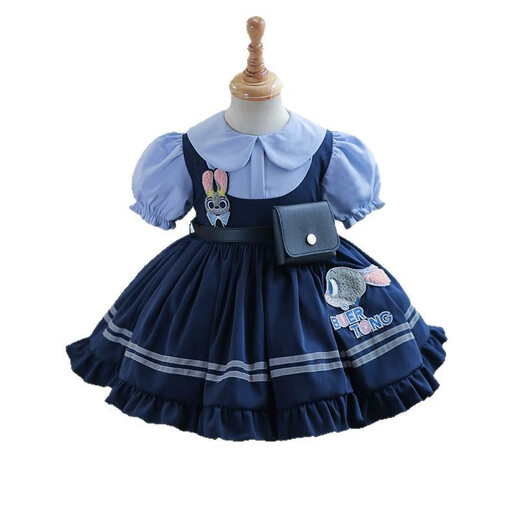 依慕琪女童2025夏装兔子警官短袖夏季洛丽塔公主裙子生日连衣裙 9738单裙仅送皮带无腰包 M 100C