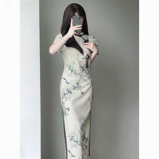 AEMAPE new Chinese gentle retro Republic style cheongsam 2025 summer new young girl improved dress long 718 lily of the valley M suggests 80-95 Jin [Jin equals 0.5 kg]