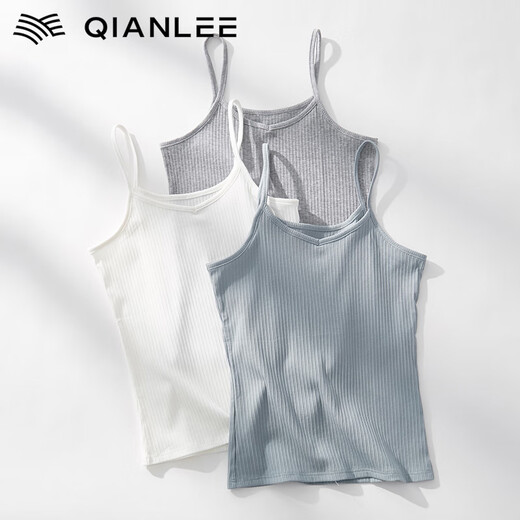 Qianlee 2-teilige Hosenträgerweste für Frauen reine Baumwolle im Sommer, Sie können schöne Rücken- und Innere Slim Basis Frauenunterwäsche weiß gerippt 1047 [weiße Hanfasche] M 160