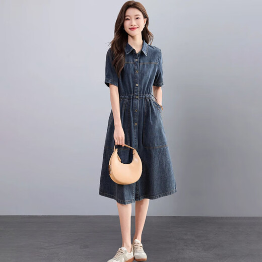 Ehangy International Brand Women's haut de gamme Luxury Luxury Robe Summer Nouveau Denim de la taille de la taille mince confortable et de la jupe de chemise de tempérament minceur [boîte cadeau haut de gamme] M