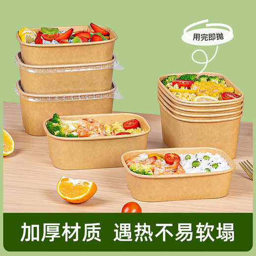Temeiju disposable lunch box kraft paper thickened biodegradable packing box with lid picnic box camping tableware 20 sets 500 type