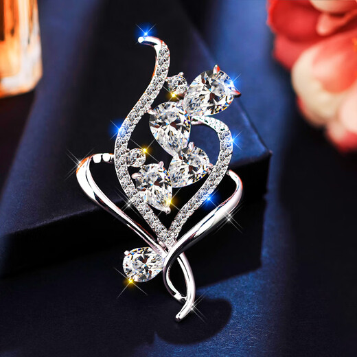 YWZR tie clip very flashing micro-insert flash zirconium brooch women's corsage ins trendy anti-exposure pin personality temperament accessories Platinum
