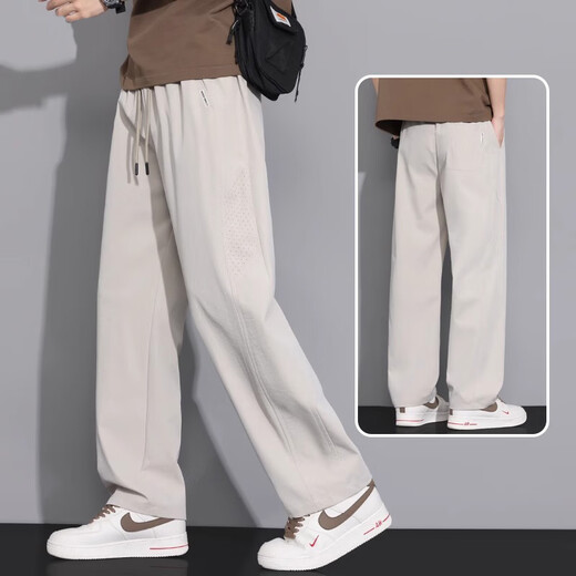 Pantalones de scimitar de seda de hielo judío para el verano de hombres delgada 2025 Nuevo pantalones casuales relajados de verano relajados 6636 Verde militar [ligero y transpirable] 3xl