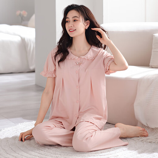 Yalu Brust Pad Pyjamas für Frauen im Sommer coole Xinjiang-Baumwoll-Kurzärmel-Hosen können mit integriertem Anti-Concave Point-Kleidungsbezug Z694 Shrimp Pulver Brust Pad M Empfohlen 80-105 Jin [Jin gleich 0,5 kg]
