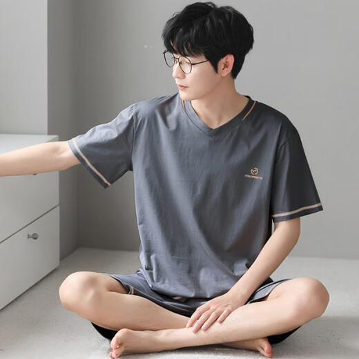
Yalu pajamas men's summer short-sleeved summer style modal thin style teenagers can wear summer men's home clothing suit QDM3519# L