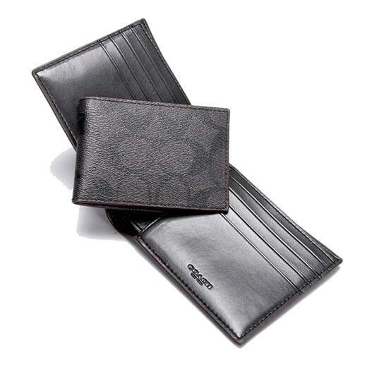 Coach (Coach) Brieftasche Herrenbeutel, kurze Geschenkbox, dreiteiliges Set, Faltbrieftasche, Kartenbeutel, Schlüsselbund, F64118, Schwarz