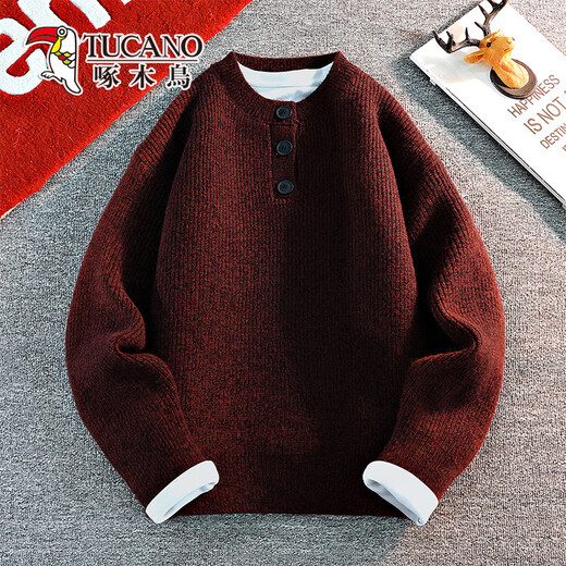 Woodpecker American retro Henry collar sweater men's autumn and winter loose thickened sweater trendy top coat Angora red Angora red XL weight range 130-150Jin Jin equals 0.5 kg