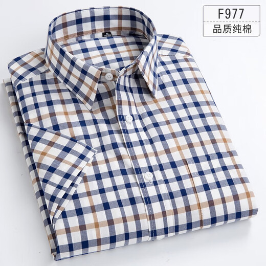 New summer men's short-sleeved shirt pure cotton thin plaid middle-aged casual cotton half-sleeved shirt daddy suit hk- 9710 pure cotton thin 38