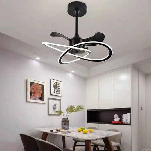 TMJD MISS integrated fan light Nordic fan light 2025 new master bedroom restaurant ceiling fan light household integrated chandeliers modern invisible model 9227 black 60cm-three colors-variable frequency + language