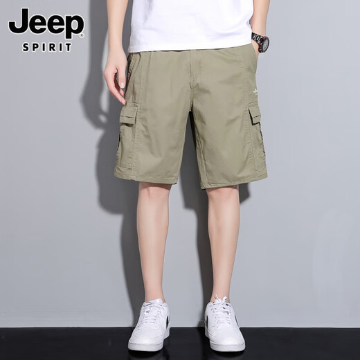 JEEP SPIRITJeep Jeep work shorts men's summer new thin loose straight sports casual pure cotton five-point pants men 9896P Khaki XL 121-140Jin Jin equals 0.5 kg