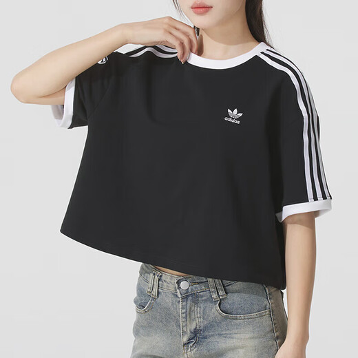 阿迪达斯 （adidas）女子运动套装 夏季跑步健身训练服潮流时尚透气休闲衣裤 高腰短袖T恤+短裤/黑色两件套 S