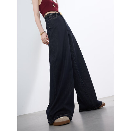 Three Color [not easy to fade] 2025 summer new casual jeans loose wide-leg pants trousers slimming M deep sea blue S 155/64A